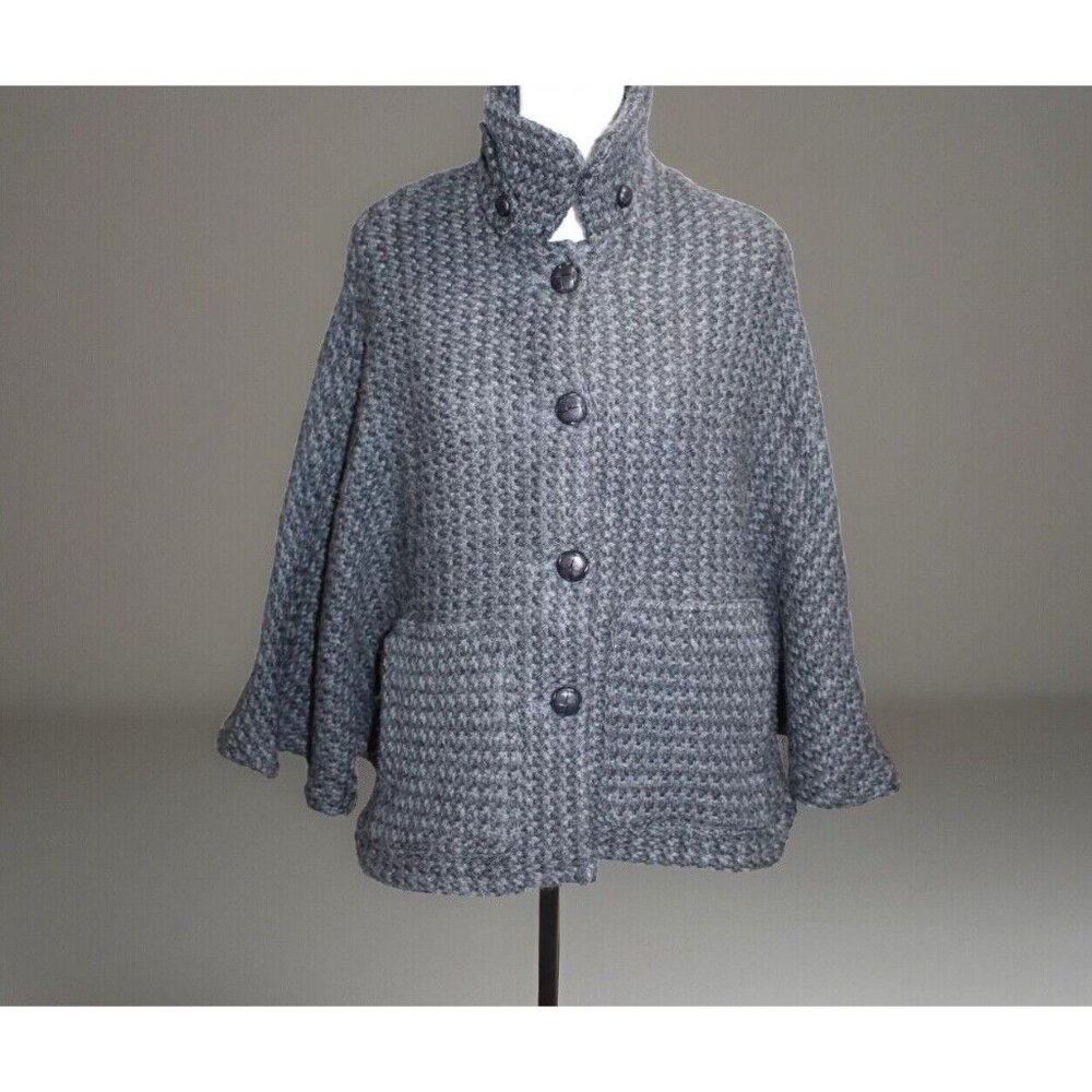 John Branigan Weavers Cape Wool Alpaca Chinky Knit Gray Sweater Jacket S/M